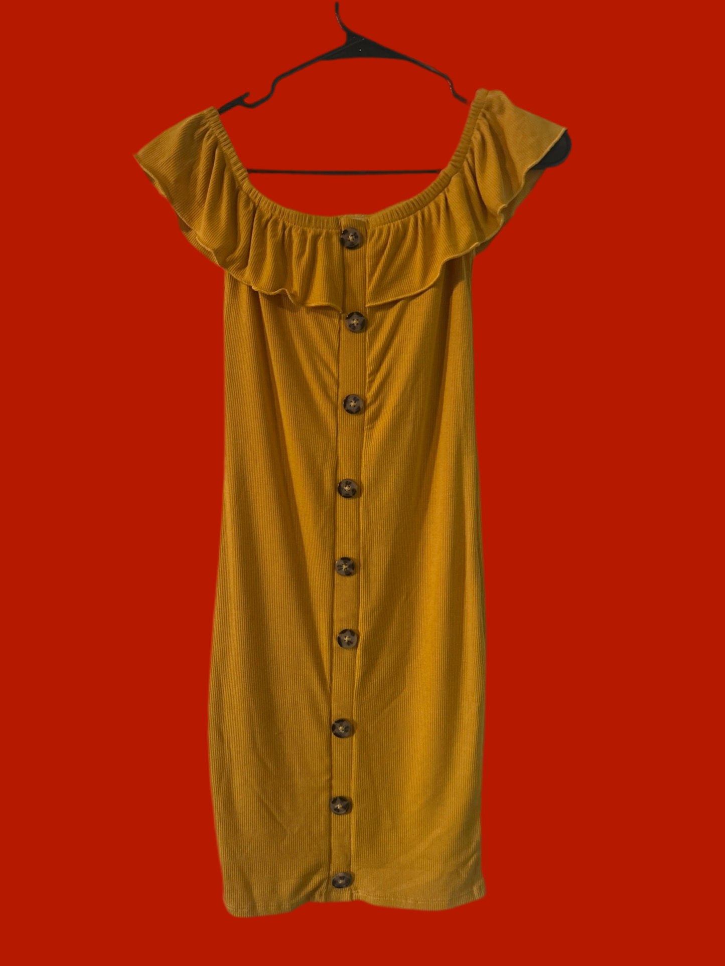 Off Shoulder Ribbed Button Dress