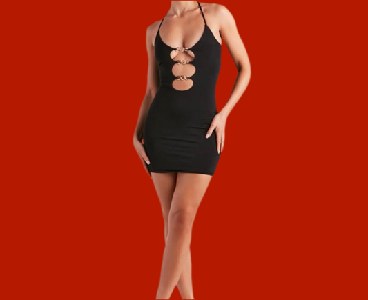 Chain Trim Halter Mini Dress