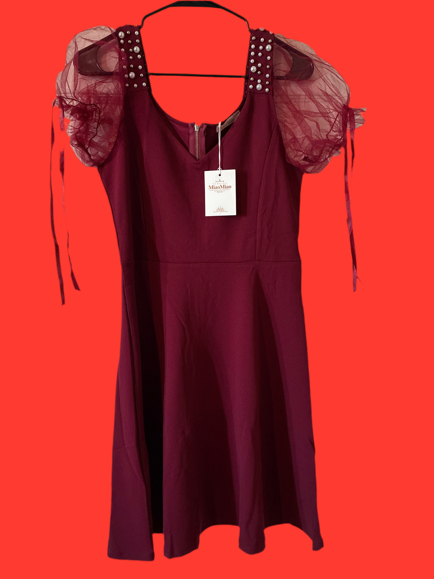 Uprichard puff sleeve burgundy dress