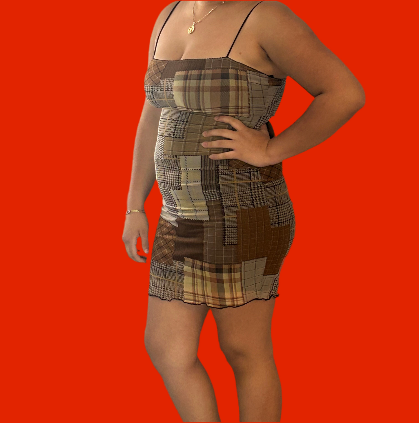 Plaid patchwork mini dress