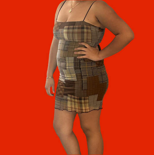 Plaid patchwork mini dress