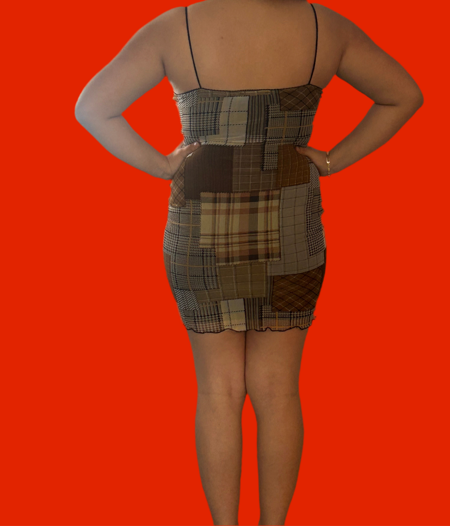 Plaid patchwork mini dress