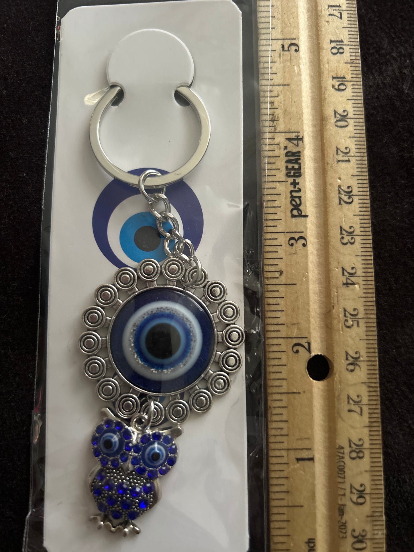Owl with evil eye keychain