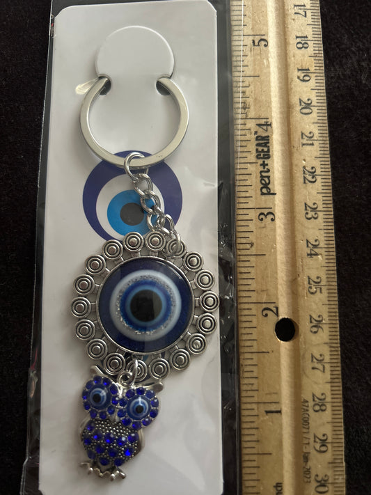 Owl with evil eye keychain