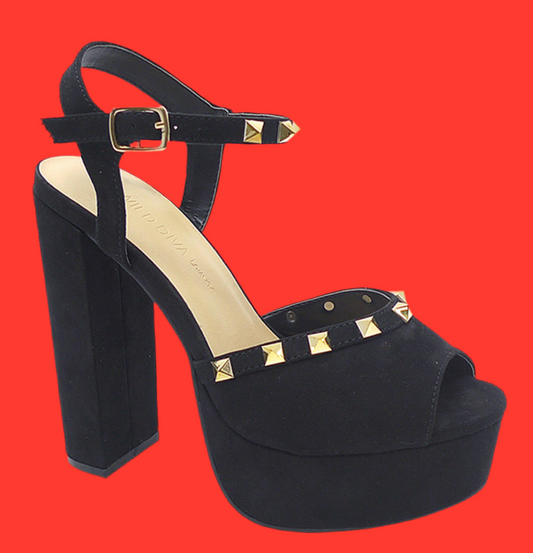 Black Stud Plain Chic High Heels