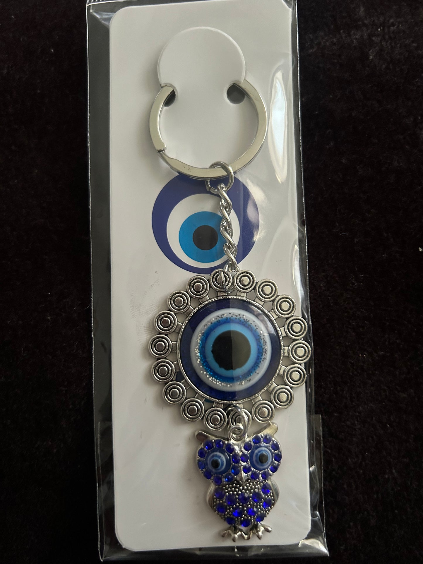 Owl with evil eye keychain