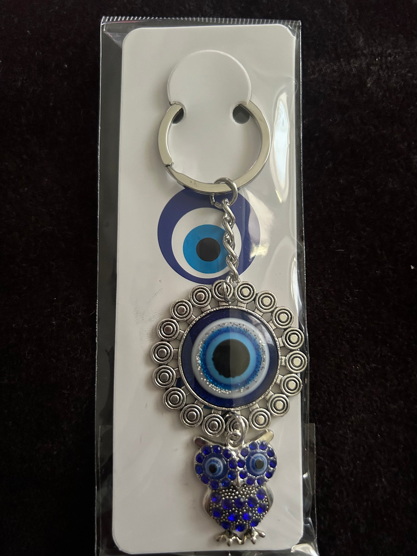 Owl with evil eye keychain